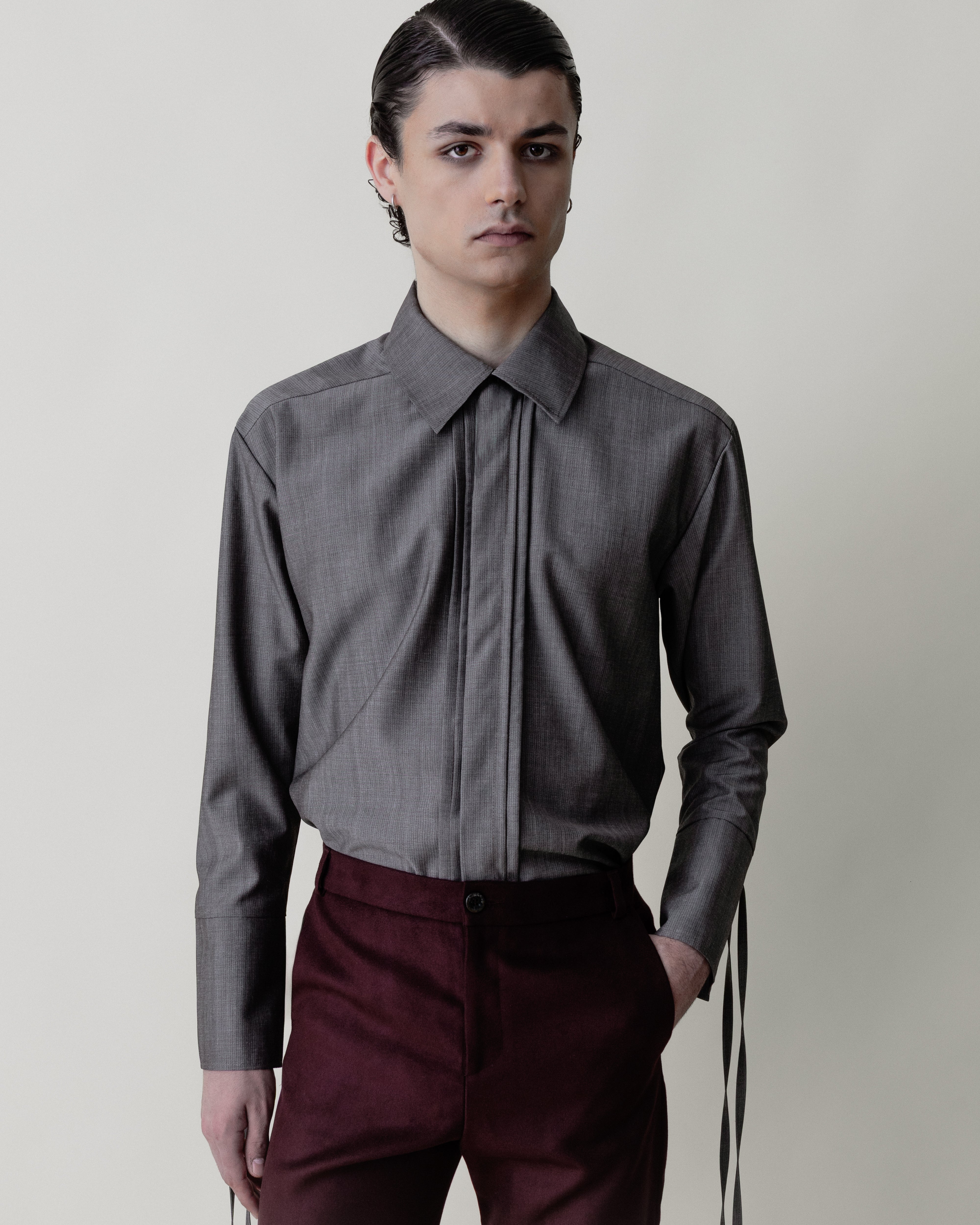 Pintuck Shirt in Virgin Wool | Adelina Bernard
