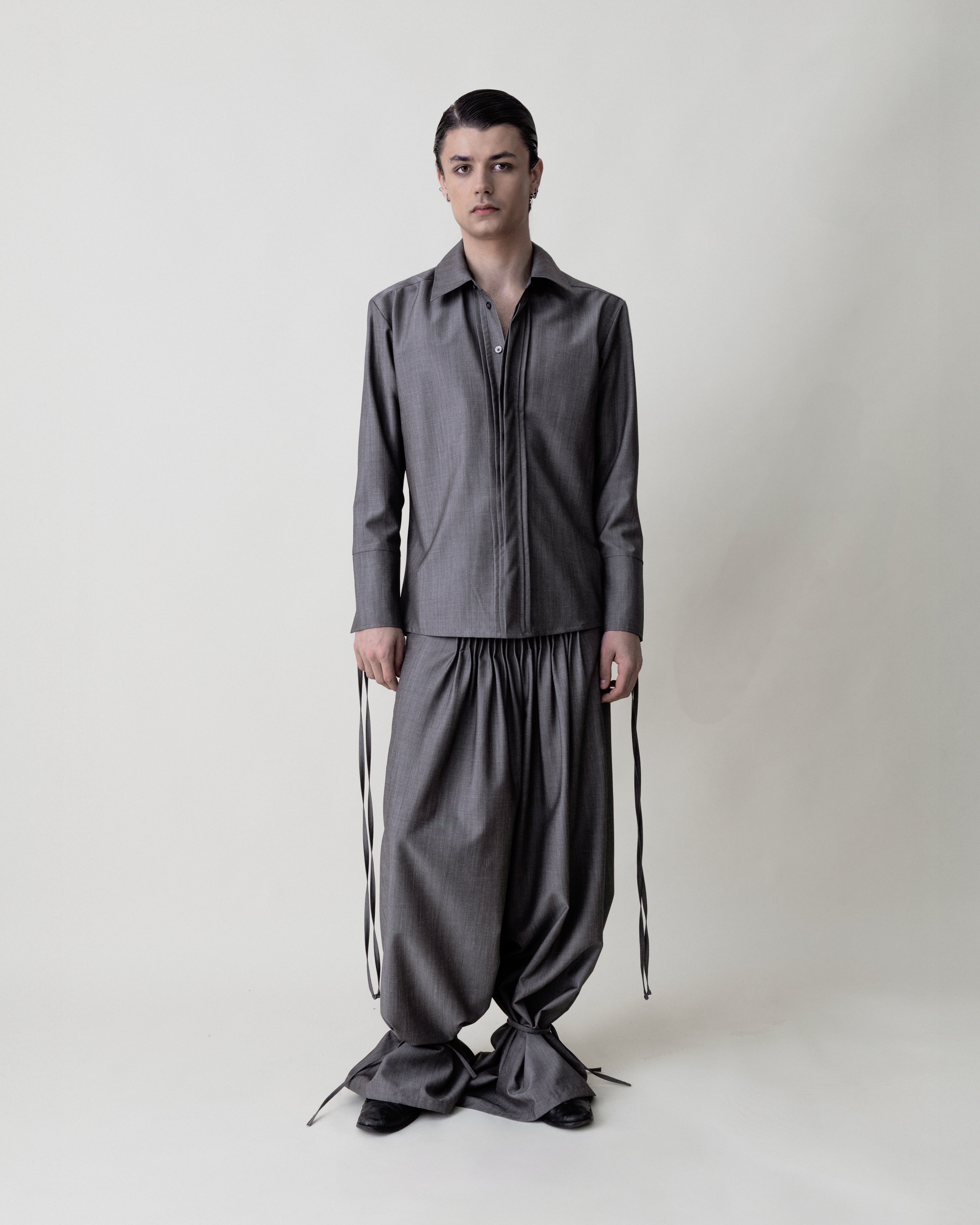 Pintuck Shirt in Virgin Wool | Adelina Bernard